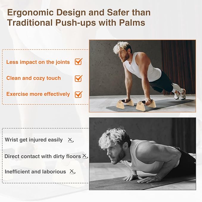 Wooden Parallettes 2 PCS Wood Push-up Stand for Exercise Home Workout Equipment Strength Training Non-Slip Base for Handstand Blocks, Pushup Handles & Planks