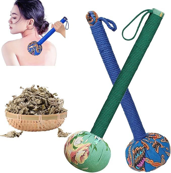 Traditional Moxa Stick Massager - Handheld Mugwort Massage Hammer for Pain Relief, Muscle Relaxation, Acupressure - Ergonomic Grip with US Design Patent (Blue Green…)