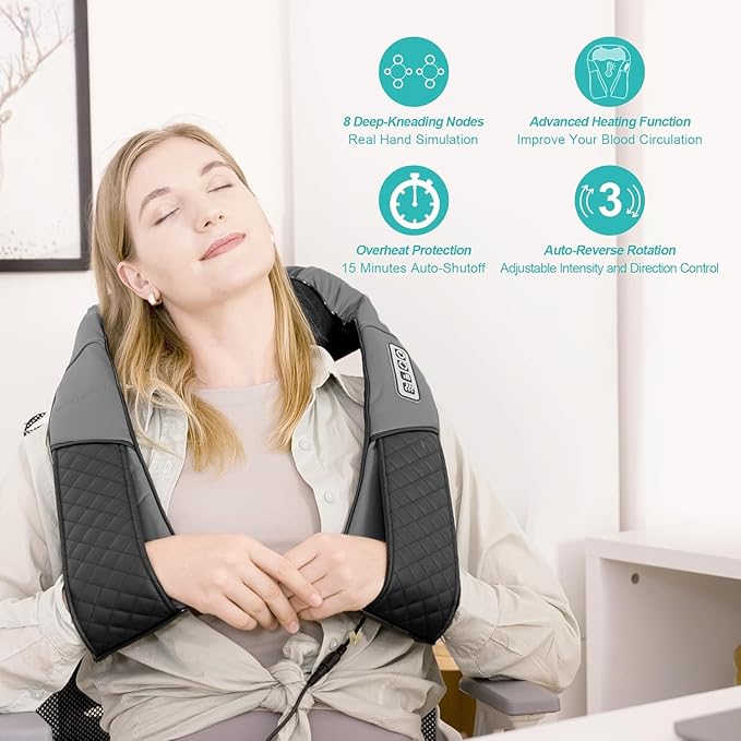 Medcursor Neck Massager, 2026 Upgraded, Portable Electric Shiatsu Back Massage Device with Heat, Deep Tissue 3D Kneading Pillow for Muscle Pain Relief (No Battery)