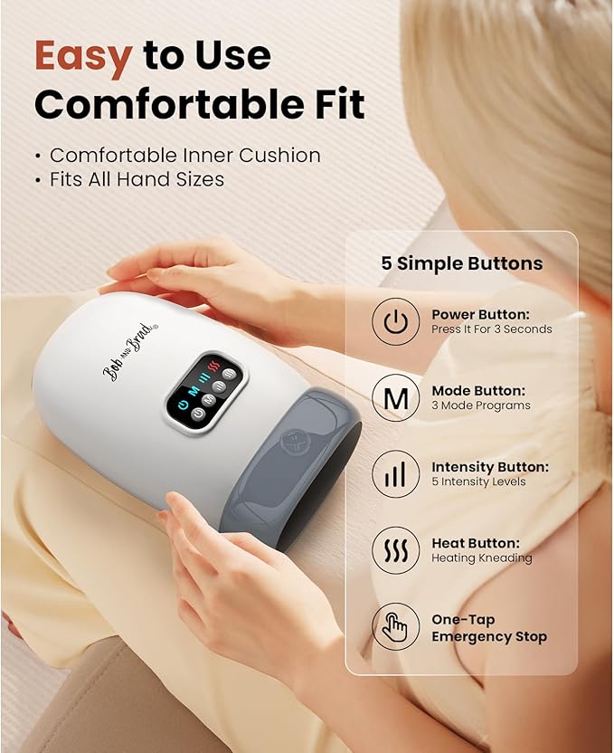 BOB AND BRAD Hand Massager with Heat and Compression, FSA-HSA Eligible, H60 Cordless Hand Massager for Arthritis and Carpal Tunnel, Pain Relief Heated Wrist Finger Massage, 5 Intensity Settings