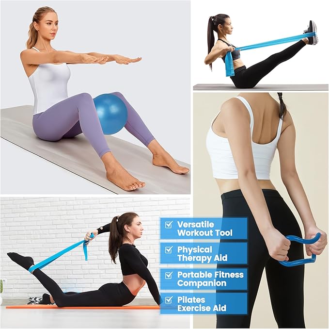 Home Pilates Essentials Kit for Women - Complete Pink Equipment Set with 9 Inch Yoga Ball, Figure 8 Resistance Band, Bands & Accessories, Ring for Beginners Workouts