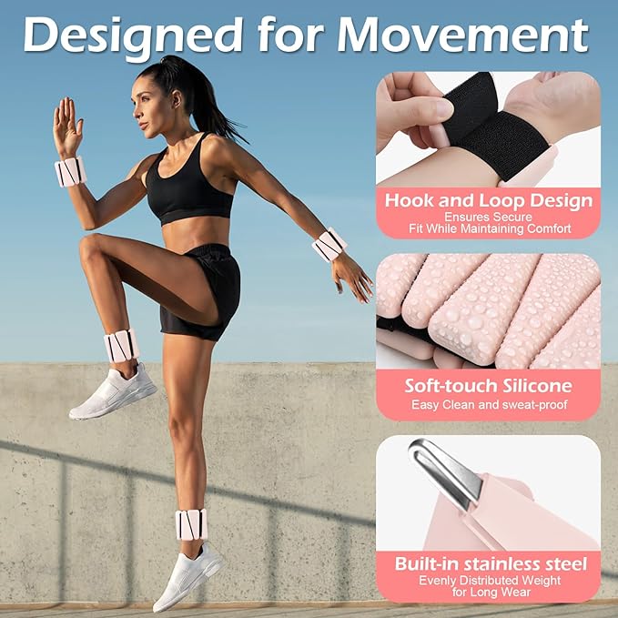 Wrist Ankle Weights for Women & Men, 2lbs/4lbs Adjustable Weighted Bangles to Boost Calorie Burn & Strength, Arm & Leg Weights for Pilates, Yoga, Walking, Barre, Gym & Home Workout