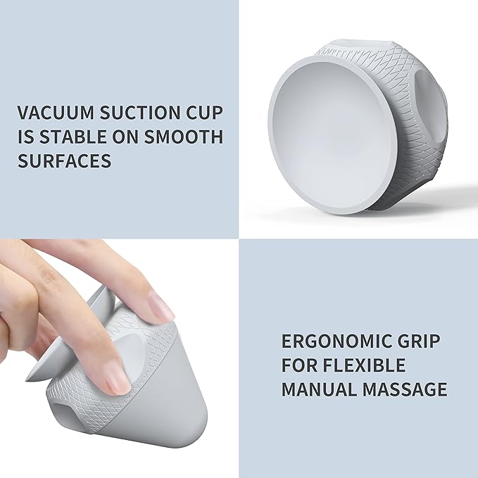 Mountable Self-Massage Ball Handfree with Suction Cup,Deep Tissue Back Sore Muscle Knot Massager,Myofascial Release,Manual Massage Balls, Foot Plantar Fasciitis, Back Stress Relief - Gray