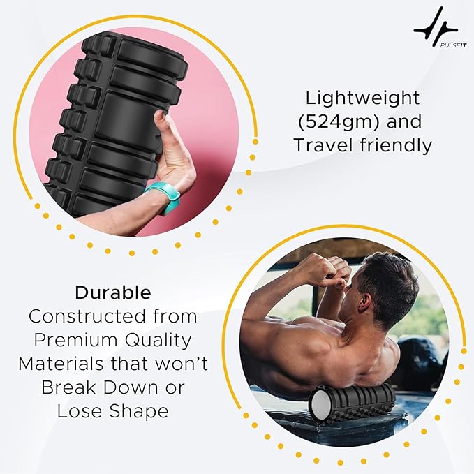 PulseITRoll 30cm Foam Roller – Deep Tissue Back & Muscle Massager for Pain Relief, Myofascial Trigger Point Therapy, Yoga, Pilates & Fitness Recovery – 30CM High-Density Black Roller