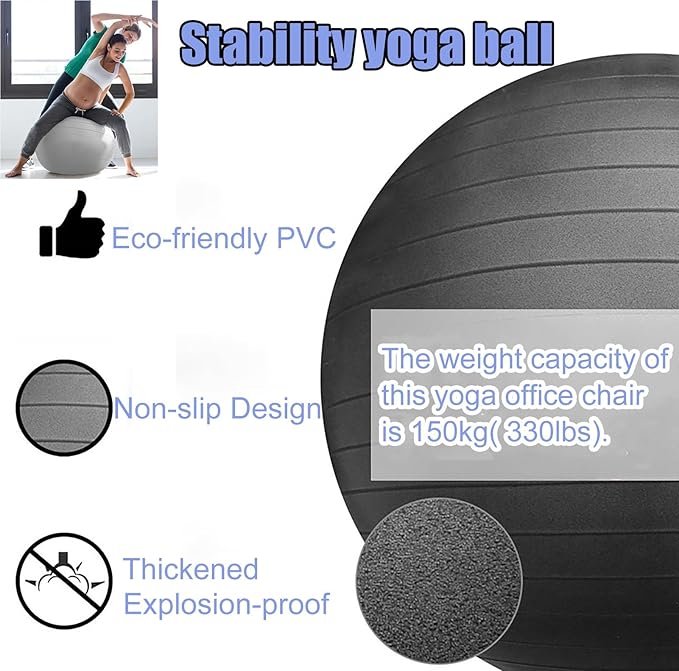Yoga Ball Chair Office Ball Chair with Base & Pump, Stability Yoga Ball Seat for Back Pain Relief, Home Gym Exercise Ball Chair for Core Strength Training ( Color : Green , Size : Diameter 75cm ( 29 1