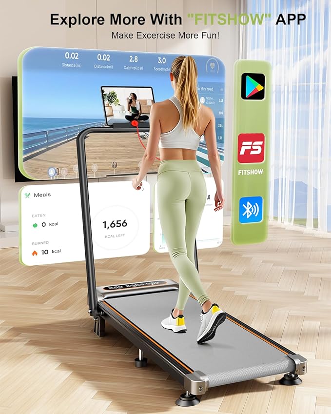 Folding Walking Pad with 15% Incline/RGB Light/Dual Screen Display, 3.5HP Treadmills for Home, Portable Walking Pad Treadmill with Handle Bar and 4 Adjustable Incline, 350lbs Capacity, Smart App