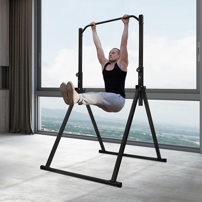 Power Tower Pull Up Bar Dip Station, Adjustable Height Triangular Horizontal Bar, 440LBS Free Standing Chin Up Bar Home Gym Equipment Fitness Workout Station