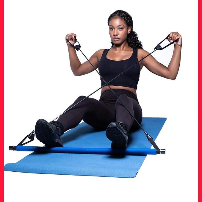 Pilates Bar Stick – Professional Pilates Bar Kit for Home & Gym Workout – Adjustable Resistance Bar – Suitable for All Fitness Levels – Yoga Pilates Bar Kit with Foot Loop and Bonus Gloves