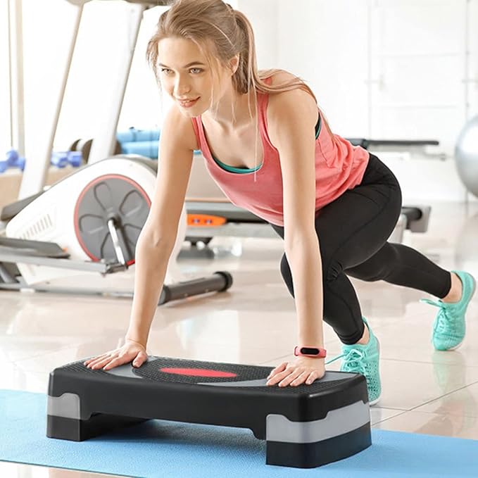 30" Aerobic Step Platform - 3-Level Adjustable Height (4"/6"/8"), Non-Slip Fitness Stepper w/Stackable Risers for Home Gym, Cardio & Strength Training