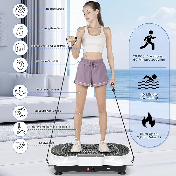 Bigzzia Vibration Plate Exercise Machine for Weight Loss – 100-Speed Platform with Remote & Resistance Bands, 450 lbs Capacity – Quiet Full Body Workout for Lymphatic Drainage at Home