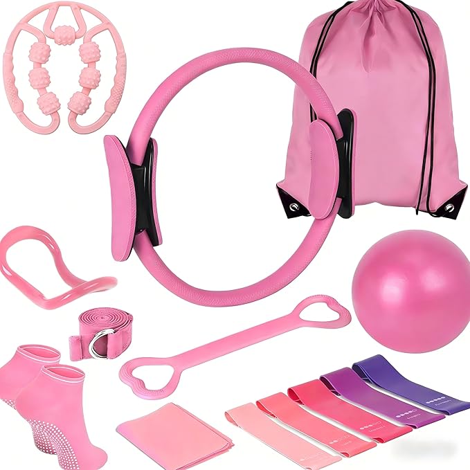 Pilates Accessories for Women – At Home Pilates Kit with Pilates Ball and Ring Set, Pilates Home Workout Kit, Pilates Essentials Kit for Women for Full Body Training