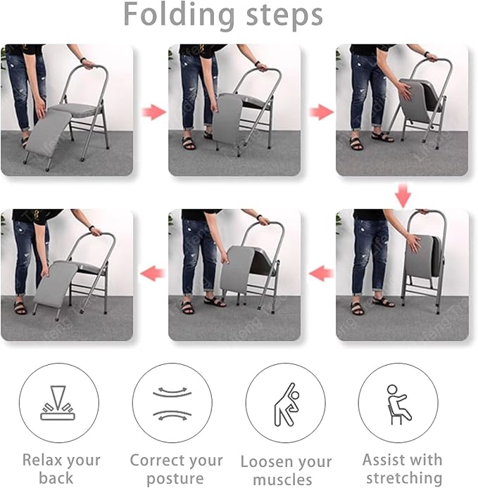 Folding Yoga Chair for Adults Pilates Chair Space-Saving Yoga AuxiliaryChair Balance Handstand Training Tool Premium YogaSupport for Home Workouts and Stretching(Purple)