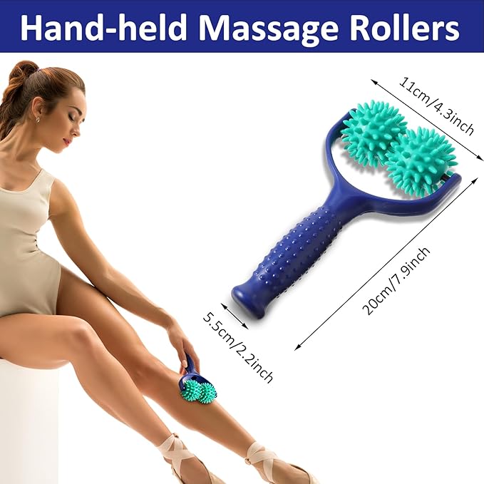 Spiky Massage Balls Rollers with Dual Ball Design, Manual Massage Stick with Ergonomic Handle, Lightweight and Portable Point Muscle Massages Tool Pain Relief for Back Neck Shoulder Leg