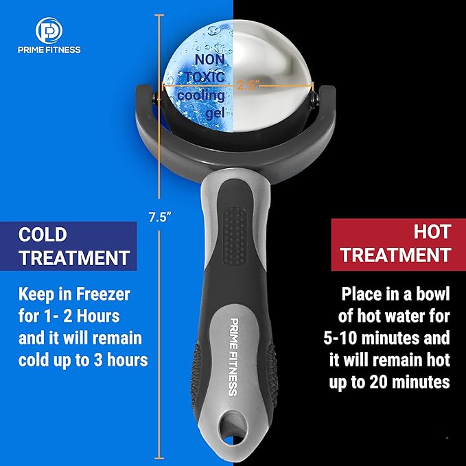 PRIME Fitness Cold Massage Roller Ball | Cold Therapy | Ice Roller Ball with Handle | cryo Stick | Relieve Muscle Pain (Black)