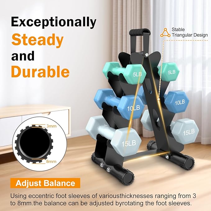 AmazeFan 5 Tier | 3-Tier Dumbbell Rack Stand Only, A-Frame Design Weight Rack with Handle, Weights Metal Strength Training Dumbbells Storage Rack for Home Gym Space Saver (Dumbells not Included)