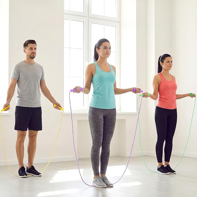 Aoriher Jump Rope for Kids Nylon Adjustable Weighted Braided Fitness Skipping Stripe Ropes with Plastic Handles 8.2 Feet for End of The School Exercise Sport Party Equipment Gift, Assorted Colors