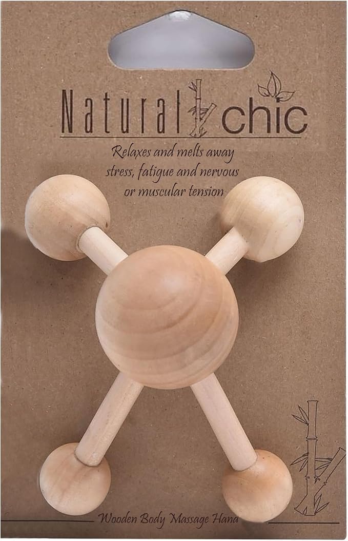 Natural Wood Handheld Massager - Relaxing Muscle Relief, Revitalizing Scrubbing Roller - Soothing Back & Body Therapy Tool - Bodycare Hand Spider - Mr Happy Wooden Ball Massager