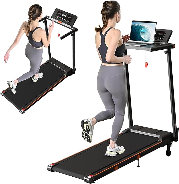 Foldable Treadmill with Incline Treadmill with Home Removable Desk Workstation 3 in 1 Folding Small Compact Walking Treadmills 300 Lbs Capacity for Home Office