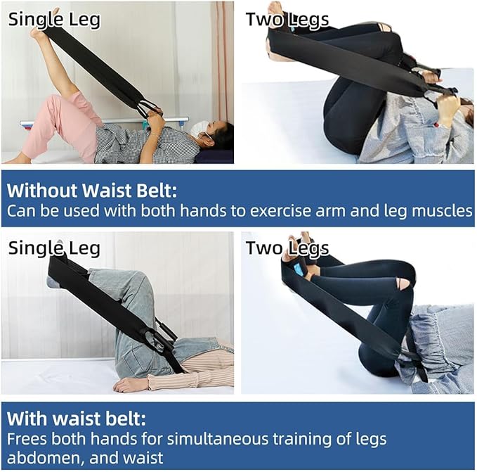 Stretch Bands for Exercise – Leg Stretching Strap for Physical Therapy, Hands-Free/Manual Options for Elderly Rehabilitation Bedridden Patients Lower Limb Myasthenia Surgery Recovery (2 Feet)