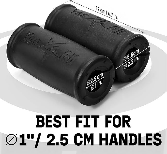 Yes4All Thick Dumbbell Handles Grips, Firm Rubber Barbell Grips, Great for Increasing Forearm Strength, Weightlifting, Muscle Building, Cable Attachments