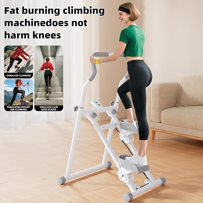 Adjustable Stair Stepper for Home Exercise, 3-in-1 Folding Cardio Step Machine with Handlebar & Oversized Pedals, 90% Pre-Assembled Stair Climber for Indoor Fitness