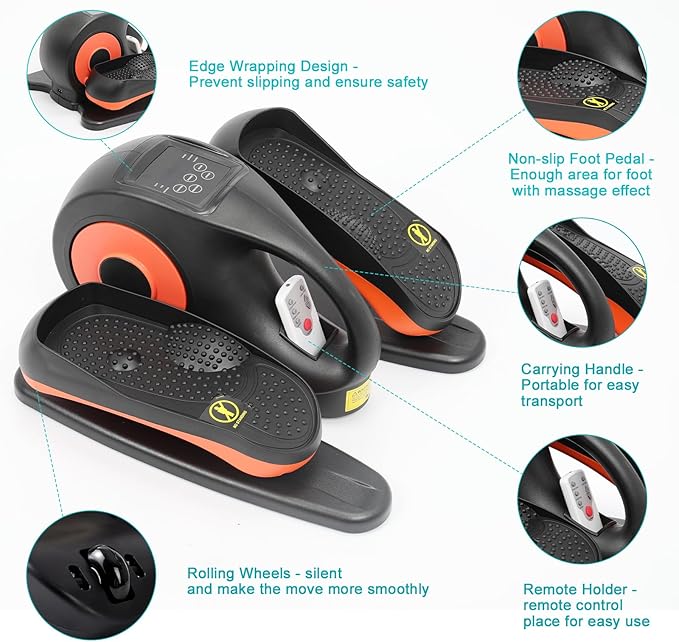 Under Desk Elliptical Machine, Elliptical Exercise Machine with Remote Control, Portable Ellipse Machine Supports Auto & Manual Mode, Leg Exerciser for Seniors Adults Teens, Orange