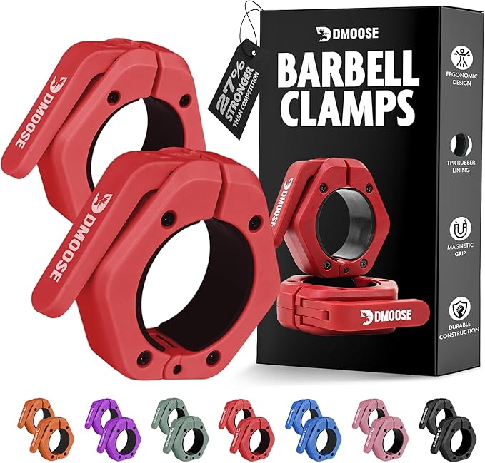 DMoose Fitness Barbell Clips 2 Inch (Pair) - Quick Release Olympic Barbell Clamps & Collars with Anti Slip TPR Grip for Secure Weightlifting and Powerlifting - Weight Clips for Bars at Home or Gym
