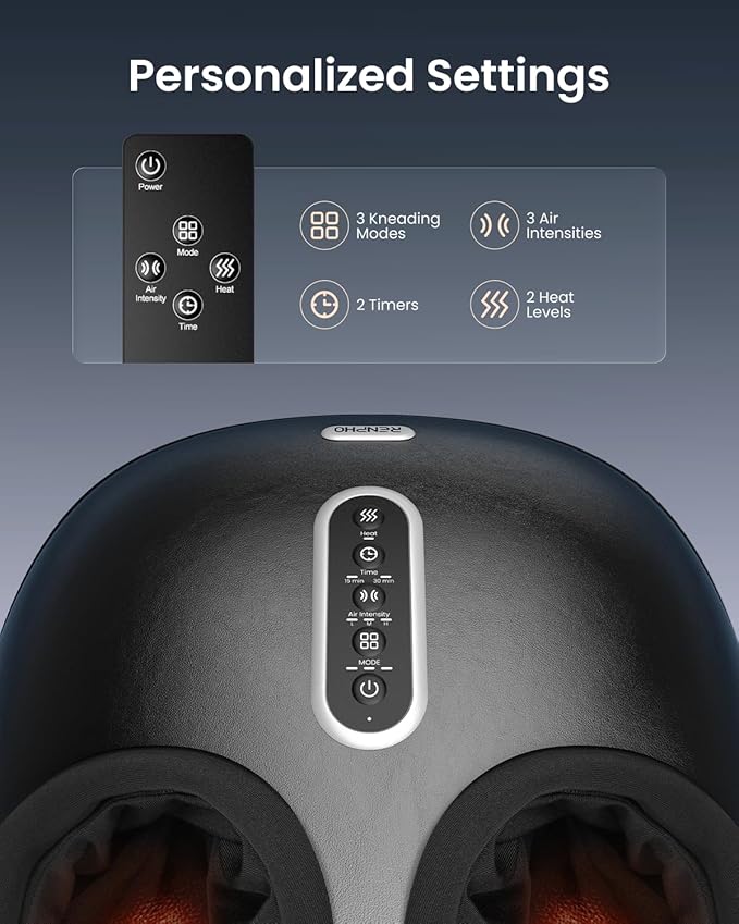 RENPHO 2026 [Upgraded] Foot Massager with Heat, FSA Eligible Shiatsu Foot Massager for Plantar Fasciitis, Deep-Kneading, Air Squeezing Feet Massager, Targets Heels, Balls & Arches up to Mens Size 12
