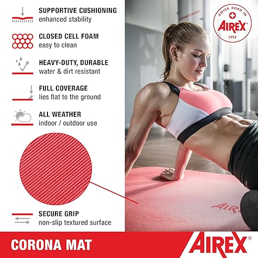 AIREX Corona Premium Exercise Mat Fitness for Yoga, Physical Therapy, Rehabilitation, Balance & Stability Exercises, Pilates, Aerobics