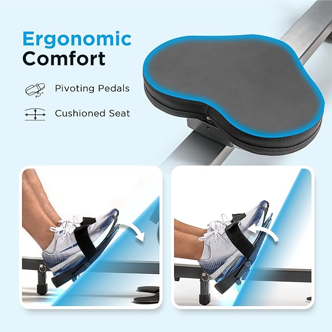 JLL Magnetic Rowing Machine – Foldable Rower for Apartments & Home Gyms, 16 Resistance Levels, Bluetooth with SunnyFit App, Easy-Glide Wheels, Tilt-to-Store Upright Design