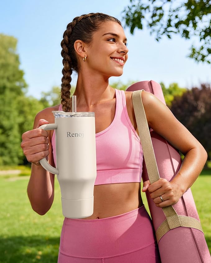 Vibration Plate Exercise Platform with Loop Bands + Renoj SnapShift 32oz Insulated Stainless Steel Tumbler (White) – Full Body Workout & Recovery Set
