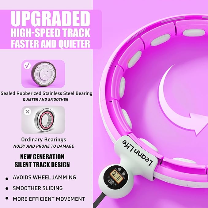 U5 Smart Weighted Hula Hoop with Counter – 16 Knots, 28"–46" Adjustable Infinity Hoop Plus Size, Quiet Rubberized Wheels, Ab Workout, Home & Outdoor Fitness, Weight Loss, Abdominal Toner