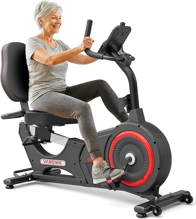 VANSWE Recumbent Exercise Bike, Recumbent Stationary Bikes for Home 400 LBS Weight Capacity, Exercise Bike for Home Seniors with Smart App and Bluetooth Connectivity, LED Display, Pulse Handle