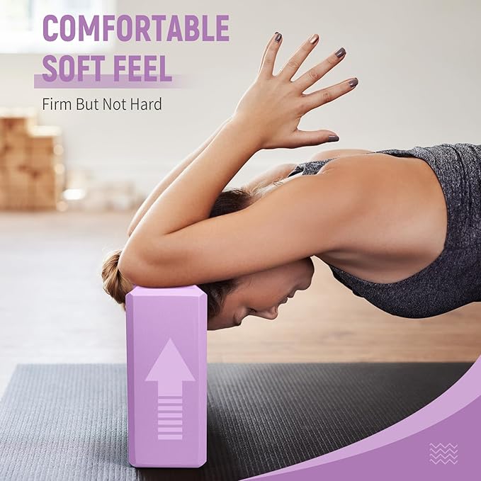 Yoga Blocks 2 Pack 9x6x3 Inches, Sturdy Foam Yoga Block, Premium EVA, Non Slip High Density for Pilates Meditation, Stretching and Toning