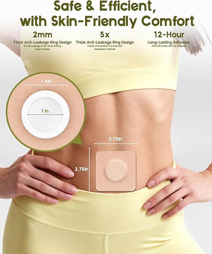 54PCS Castor Oil Patches for Belly Button, Castor Oil Pack Wrap Disposable Self-Adhesive, Organic Cotton, Leak-Proof & Breathable, No Wash - Square, Beige