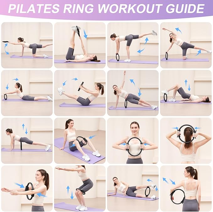 Pilates Ring Fitness Circles Set, High Resistance Yoga Ring Pilates Equipment Set for Women Includes Pilates Ring, 9 Inch Small Exercise Ball, 5 Resistance Bands at Home Pilates Workout Set