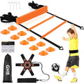GHB Pro Agility Ladder Soccer Kick Trainer Set 20ft 12 Rung 10 Cones and 4 Stakes Speed Agility Football Training Equipment with Carrying Bag