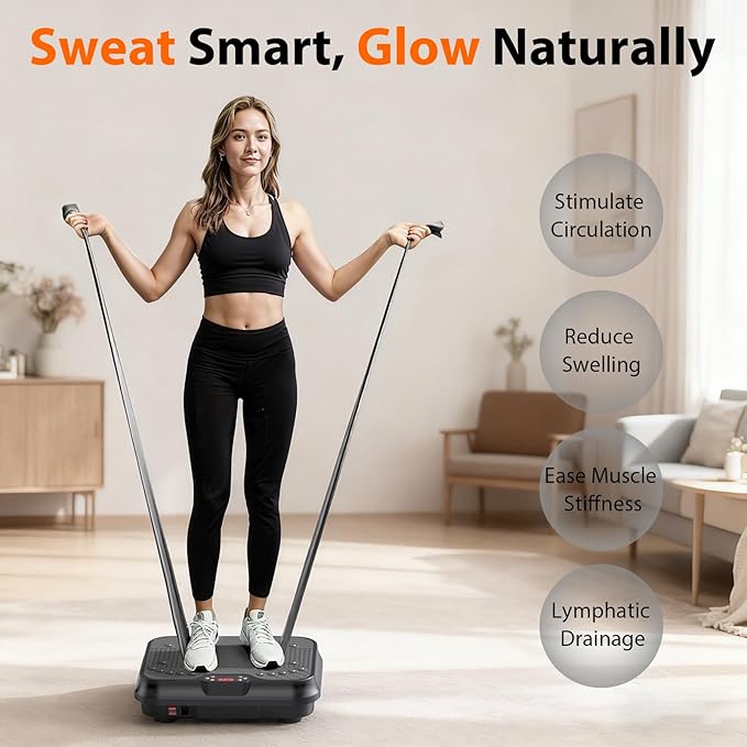 Vibration Plate Exercise Machine for Lymphatic Drainage,Power Vibrate Stand Shake Board 400 Lbs Capacity Fitness Platform with Fitness Resistance Bands Weight Loss Gifts for Women Men