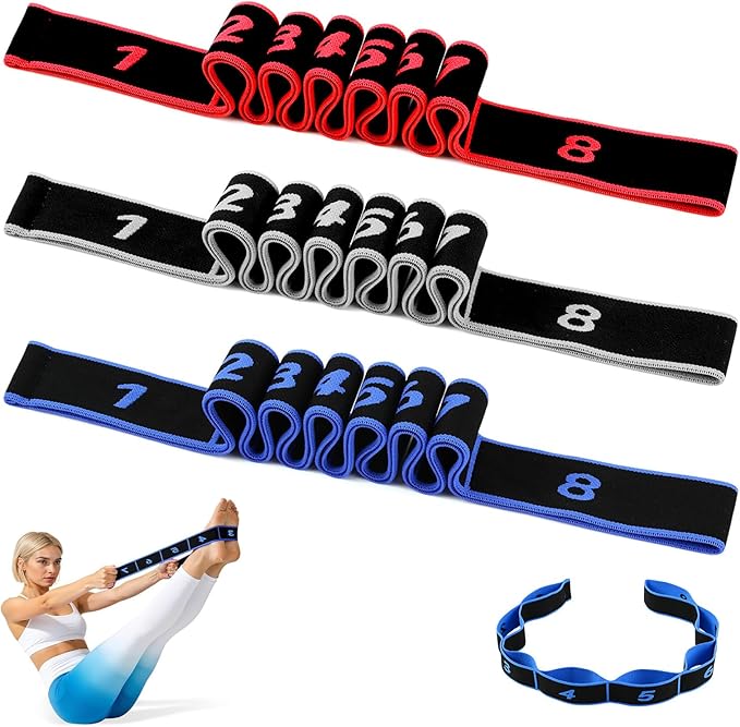 3Pcak Fitness Resistance Band for Stretching and Yoga, Number Stretch Resistance Band with Clear Markings, Fitness Resistance Bands 8-Section Elastic Training Bands