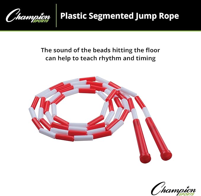 Champion Sports Plastic Segmented Jump Ropes – 7 to 16 ft Lengths – Fun, Durable Ropes for All Ages, Available in Multiple Color Options, Great for Cardiovascular Fitness & Rhythm