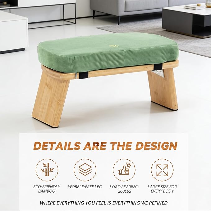 Meditation Bench, Bamboo Meditation Stool, Folding Kneeling Meditation Bench, Seiza Prayer Bench, Prayer Bench with Meditation Cushion, Kneeling Stool(Green)