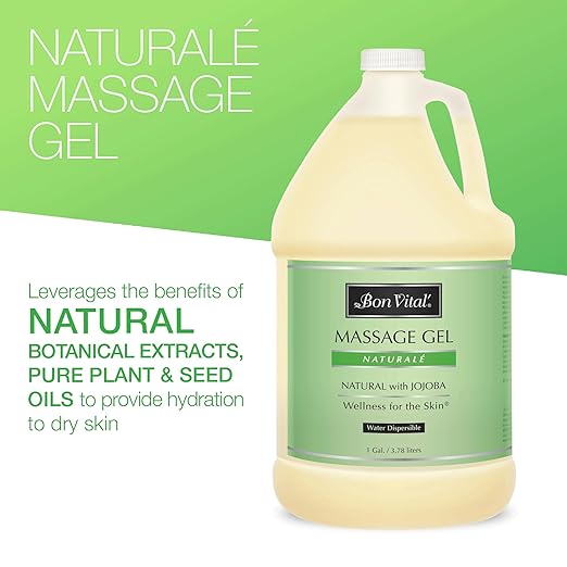 Bon Vital' Naturale Massage Gel, 1 Gallon, Hypoallergenic & Paraben-Free, Natural Massage Lotion Alternative with Botanical Extracts, Lightweight & Non-Greasy Formula, for Sensitive Skin
