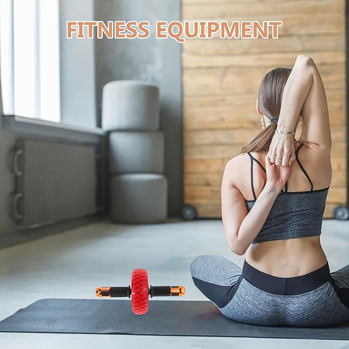 FRCOLOR Core Workout Ab Roller Wheel with Elbow Support, Small Portable Home Abdominal Exerciser for Core Strength Training, Crimson Fitness Equipment for Abdominal Muscle Exercise