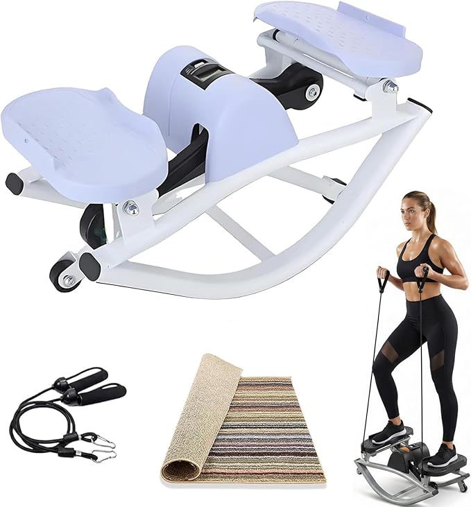 Rock Stepper Side to Side, Mini Stepper with Resistance Bands, Steppers for Exercise at Home, No Assembly Stair Climber for Full Body Workout, Digital Monitor Twist Action Cardio Machine
