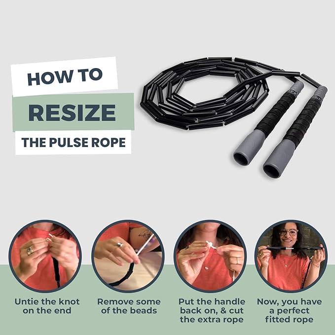 Elite Jumps - Heavy Beaded Jump Rope - 6.5oz Weighted Jump Rope for Women - Durable & Heavy Resistance - 10ft Long Adjustable Rope - Tangle-Free - Shatterproof 2” Beads - Long 8” Handles