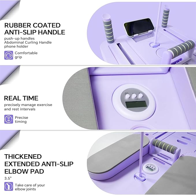Pilates Board Set - Pilates Reformer, Multi-Foldable Pilates Reformer Set, Portable Pilates Reformer, Trainer Machine for Home Workout with Timer, Ab, Core, Fitness, Exercise (Purple)