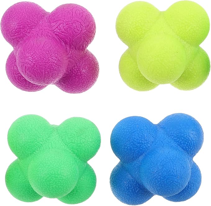BESPORTBLE 4pcs Sports Reaction Balls: Hexagon Rubber Bounce Balls to Enhance Reflex & Coordination - Suitable for All Training Scenarios