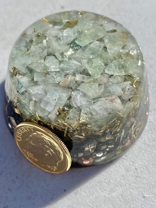 Calcite Green Orgone Generator Energy Accumulator 528Hz/7.83Hz/Advance Harmonics Many Beautiful Ingredients and Colors!! (Calcite Green)