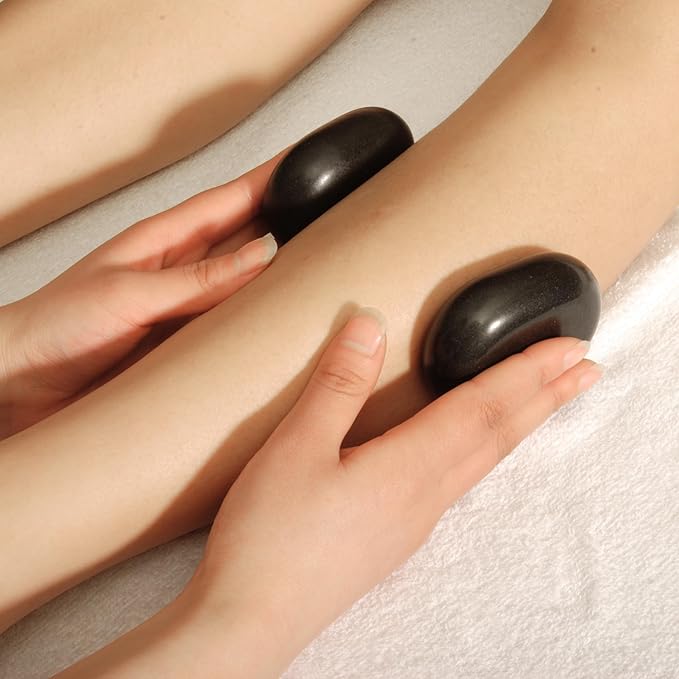Master Massage Large Flat Ovular Basalt Hot Stone Set – 8-Piece Pack (3" x 2" x 1") for Professional Spa and Massage Therapy, Relaxation
