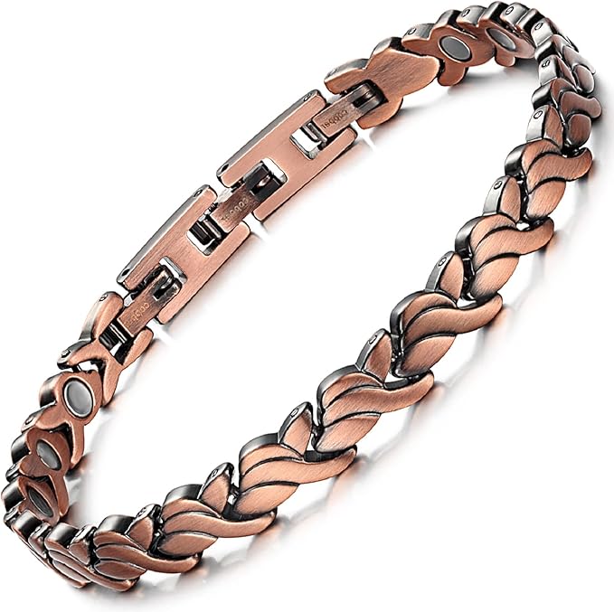 RainSo Copper Bracelet for Women's Magnetic Bracelets 99.99% Pure Solid Copper Attractive Design Bangle with 3 Smarter Button Wristband